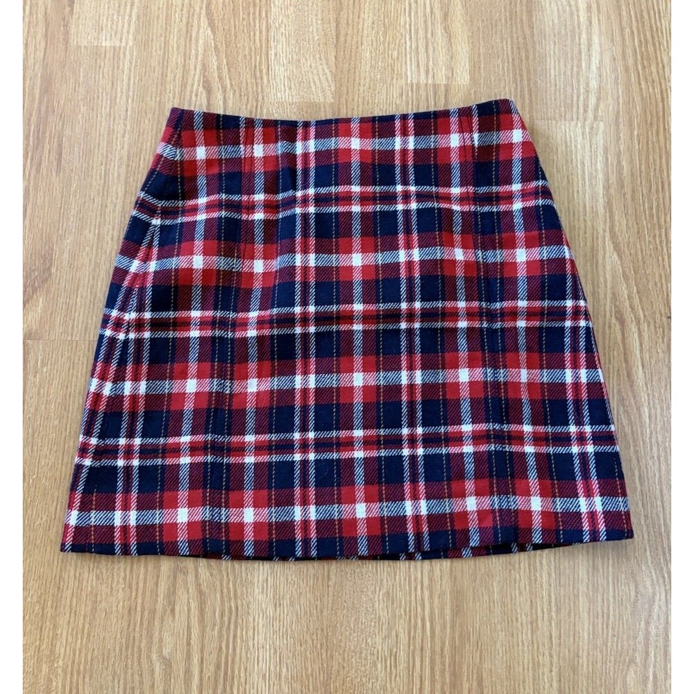 J Crew Red Blue Tartan Plaid A Line Preppy Academia Mini Skirt Size 0